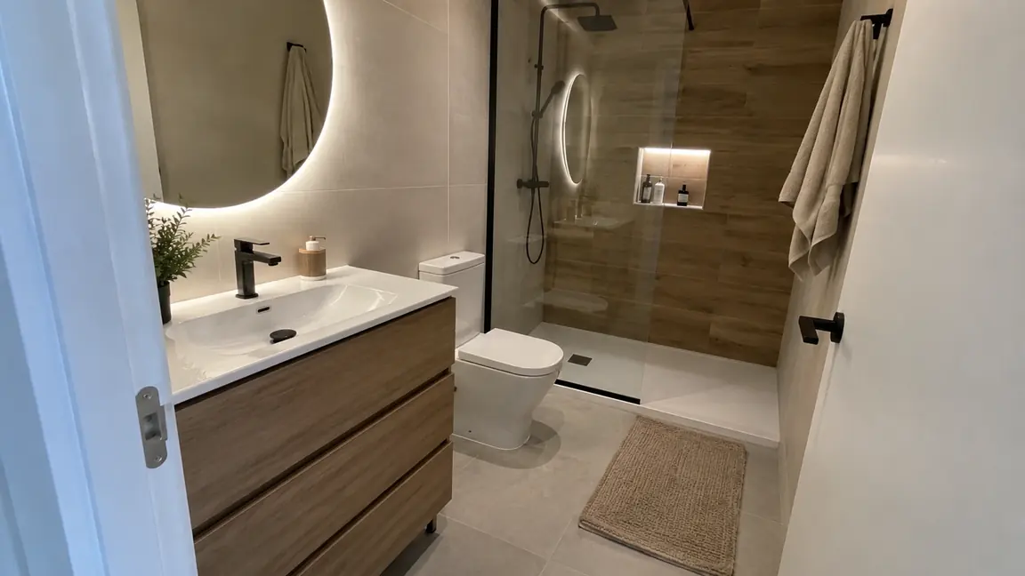 Baño reformado por Reformas DLCP con mampara y sanitarios nuevos